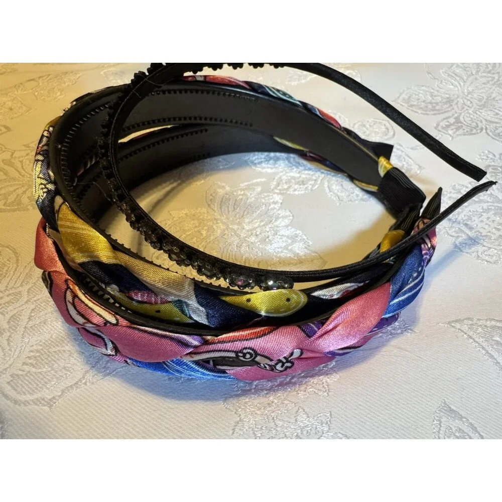3 PC Hair Accessories Bundle Lot Headband Braided Satin & Thin Rhinestone NEW